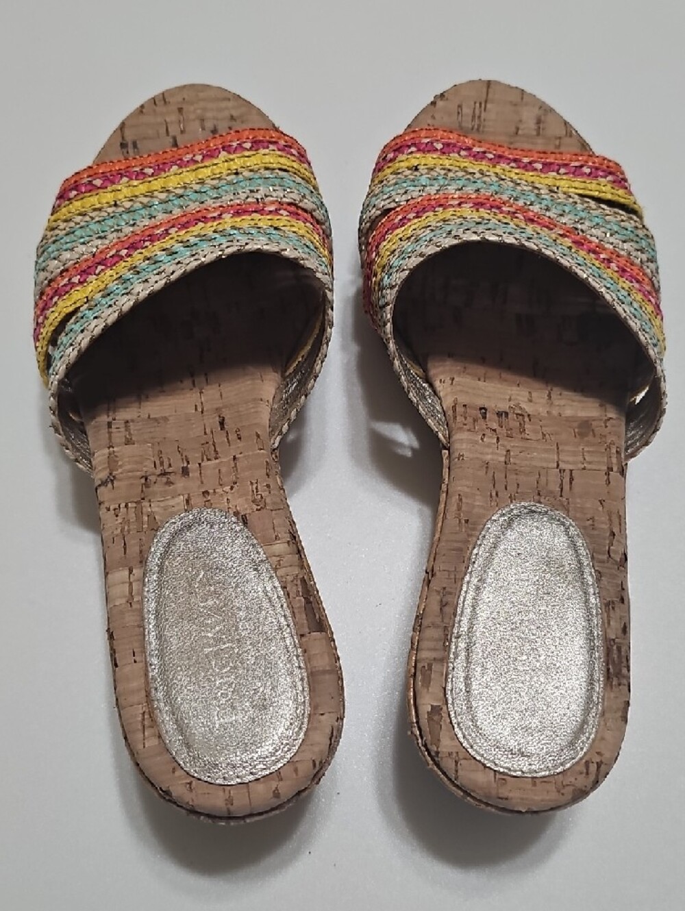 Eric Javits Multicolor Braided Cork Espadrilles Slide Sandals - Picture 2 of 4
